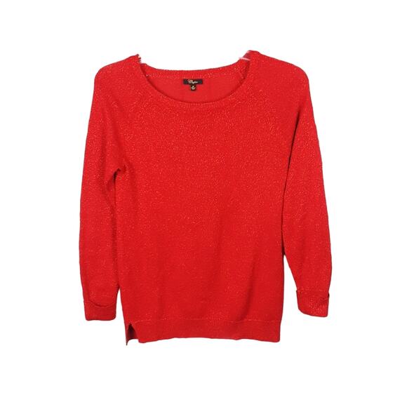 Cupio Glitter Red Long Sleeve Crewneck Pullover Sweater Roll Cuff  Women's M - Picture 1 of 7
